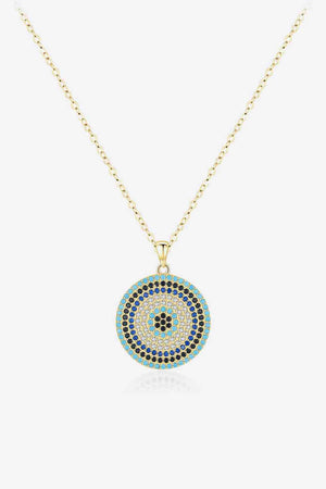 925 Sterling Silver Round Shape Artificial Turquoise Pendant Necklace